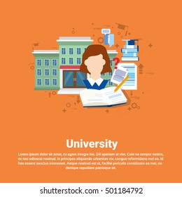 Education University Studying Web Banner Flat Vector Illustration