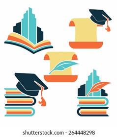 education in university, vector collection of reading symbols, books, studying and education