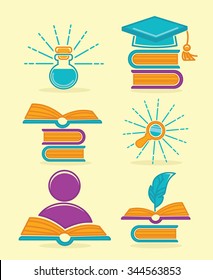 education in university, vector collection of reading symbols, books, studying and education