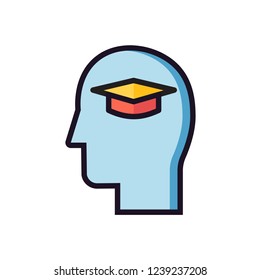 Education user icon. Head with student graduation cap icon