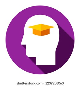 Education user icon. Head with student graduation cap icon