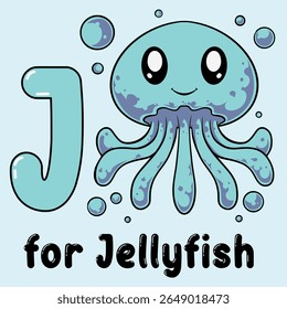 education vector alphabet J for jellyfish