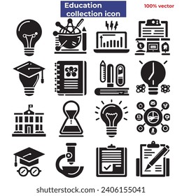 Education vector collection icon black