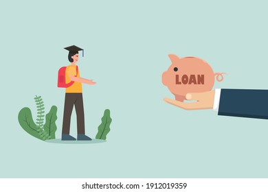 Education vector concept: Hand of businessman giving loan education for student 