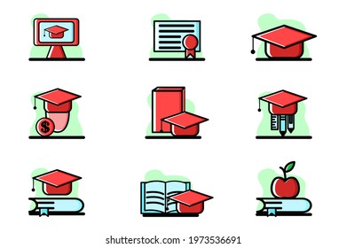 Education Vector Conceptual Illustration Design Icon Set perfect for website, presentation, application, social media and more. Icon set design outline color style