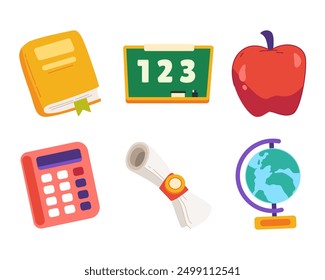 Education vector element. Vector icon set, School stuff, Supplies bundle