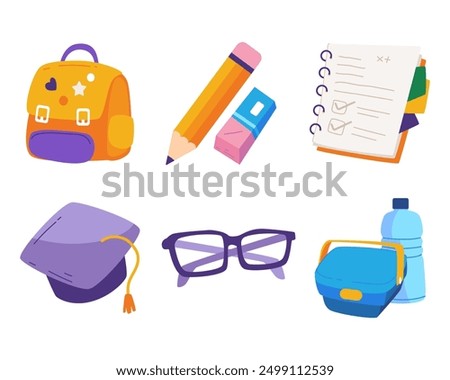 Education vector element. Vector icon set, School stuff, Supplies bundle
