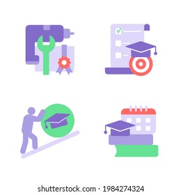 Education vector flat color icon set. Studying program for skill development. Learning course for students. Cartoon style clip art for mobile app pack. Isolated RGB illustration bundle