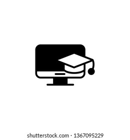 Education vector icon- education cap hanging on the monitor