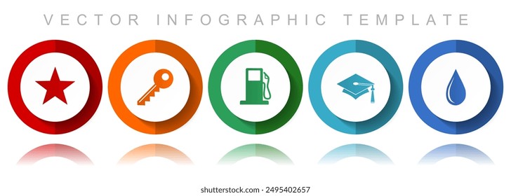 Education vector icon collection, miscellaneous icons such as star, key, fuel, education and water, flat design infographic template in eps 10