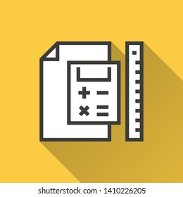 Education vector icon with long shadow. Simple illustration isolated on yellow background for graphic and web design.