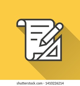 Education vector icon with long shadow. Simple illustration isolated on yellow background for graphic and web design.