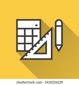Education vector icon with long shadow. Simple illustration isolated on yellow background for graphic and web design.