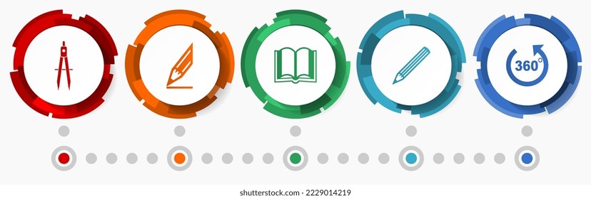 Education vector icon set, learning concept  flat design buttons, infographic template