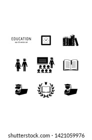 Education - vector icon set on white background. Symbol for web, infographics, print design and mobile UX/UI kit. Vector illustration, EPS10.