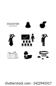Education - vector icon set on white background. Symbol for web, infographics, print design and mobile UX/UI kit. Vector illustration, EPS10.