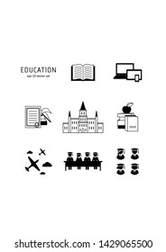 Education - vector icon set on white background. Symbol for web, infographics, print design and mobile UX/UI kit. Vector illustration, EPS10.