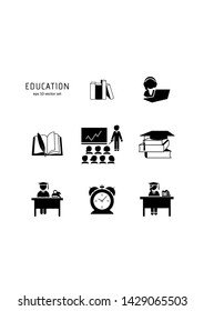 Education - vector icon set on white background. Symbol for web, infographics, print design and mobile UX/UI kit. Vector illustration, EPS10.