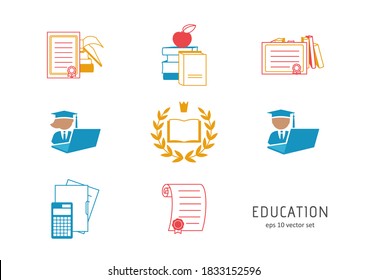 Education - vector icon set on white background. Symbol for web, infographics, print design and mobile UX/UI kit. Vector illustration, EPS10.