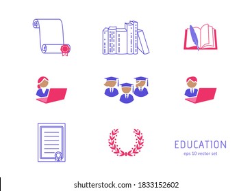 Education - vector icon set on white background. Symbol for web, infographics, print design and mobile UX/UI kit. Vector illustration, EPS10.