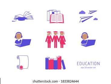 Education - vector icon set on white background. Symbol for web, infographics, print design and mobile UX/UI kit. Vector illustration, EPS10.