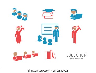 Education - vector icon set on white background. Symbol for web, infographics, print design and mobile UX/UI kit. Vector illustration, EPS10.
