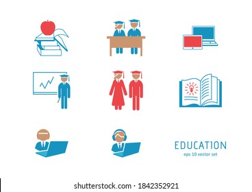 Education - vector icon set on white background. Symbol for web, infographics, print design and mobile UX/UI kit. Vector illustration, EPS10.