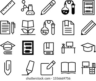 education vector icon set such as: desktop, worktable, measurement, sprout, celebration, empty, growth, attachment, size, steel, new idea, eco, ink, application, guidebook, clip, studying, website