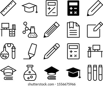 education vector icon set such as: cartoon, centimeter, publication, marker, size, worktable, printing, message, comfortable, desktop, drawer, ruler, data, notebook, contemporary, job, list, contour