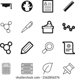education vector icon set such as: pushpin, certification, person, sitting, desk, document, pin, text, chair, calculator, read, attachment, ui, open, capricorn, college, publish, magazine, personal