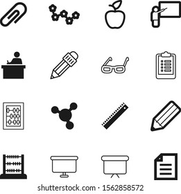 education vector icon set such as: fruit, working, natural, eat, list, instrument, man, teacher, message, creativity, checklist, write, round, food, geometric, attachment, desk, demonstration