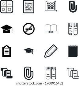 Symbol für die Vektorillustration im Bildungsbereich wie: Bericht, Bewegung, elektronisch, kreativ, Transport, Scheck, Rahmen, Ende, Pad, Liste, Anzeige, Party, Board, Fahrer, Zwischenablage, Kunst, Sicherheit, Straße, hoch, Stift