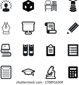 education vector icon set such as: tower, zoom, display, wood, lens, calligraphy, form, information, ink, leisure, game, instrument, cube, accounting, count, hat, alphabet, scroll, scientific, blocks