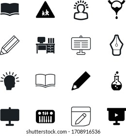 education vector icon set such as: notes, warning, workspace, class, writer, musical, health, children, biology, anatomical, laboratory, research, music, fun, chair, synthesizer, button, round