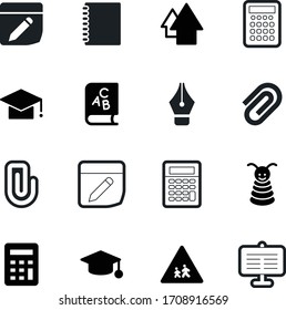 education vector icon set such as: cover, facade, color, celebration, college, baby, books, small, tower, safety, calligraphy, analysis, copybook, pen, cellular, little, fun, thin, signature, page