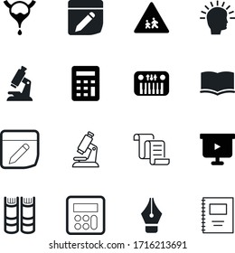 education vector icon set such as: educational, musical, crossing, accounting, contract, caution, fill, roll, facade, blue, happy, learn, creative, pen, warning, signature, diary, ribbon, bulb