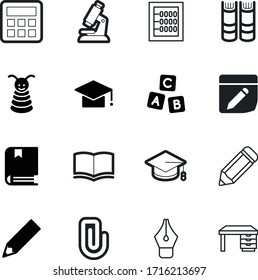 education vector icon set such as: workplace, construction, circle, laboratory, magazine, microscope, detail, biology, preschool, keyboard, leisure, notes, paperclip, tower, mathematical, desk
