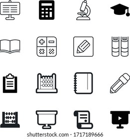 education vector icon set such as: zoom, website, internet, magnify, pencil, chemistry, degree, red, notes, research, graduation, pad, calculation, creativity, green, economy, health, rounded, roll