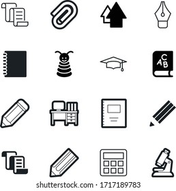 education vector icon set such as: display, comfortable, growth, cap, learning, singer, academy, macro, paperclip, mark, math, silhouette, calculator, creative, calculation, cover, write, baby, hat