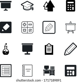 education vector icon set such as: checklist, writer, subject, pencil, list, modern, chair, flask, clipboard, comfortable, traditional, old, chemical, retro, team, experiment, diploma, high