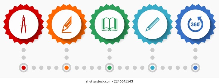 Iconos vectoriales educativos, colección de insignias web de diseño plano escolar, plantilla de infografía de negocios