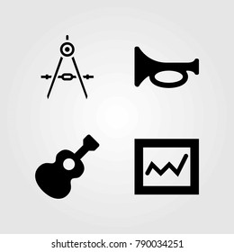 Education vector icons set. compass, trumpet and analytics