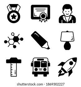 Education vector icons set, in flat design education, school, Collection of modern pictograms and university with elements for mobile concepts and web apps.