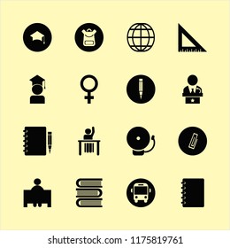 education vector icons set. with paper clip, teacher, notebook pencil and graduaded student in set
