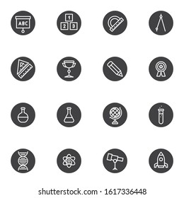 Education vector icons set, Science modern solid symbol collection, filled style pictogram pack. Signs, logo illustration. Set includes icons as chemistry, astronomy, physics, geography, math