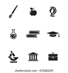 Education vector icons. Simple illustration set of 9 education elements, editable icons, can be used in logo, UI and web design