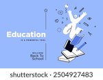 Education. Vector illustration banner of education, learning, back to school, online course and training, distance education and e-learning.
