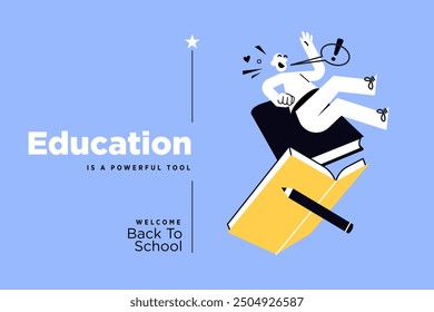 Educación. Ilustración vectorial Anuncio de la educación, el aprendizaje, la vuelta a la escuela, los cursos y la formación en línea, la educación a distancia y el aprendizaje electrónico.