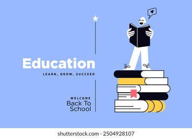 Education. Vector illustration banner of education, learning, back to school, online course and training, distance education and e-learning.