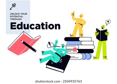 Education. Vector illustration banner of education, learning, back to school, online course and training, distance education and e-learning.